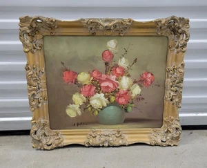 A. Julia Mid-Century Floral Still Life Oil Painting, Framed - Picture 1 of 6