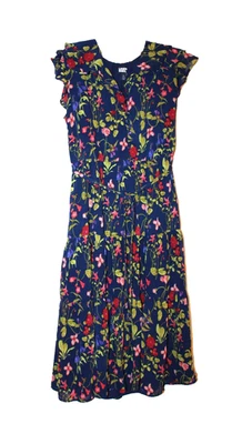 Lands End 大号 14-16 雪纺花卉海军蓝层叠长裙,荷叶边细节 — 第 1/4 张图片