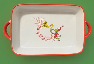 THE GRINCH Merry Grinchmas Christmas Casserole Red Rim Baking Dish Dr. Seuss new - Picture 1 of 12