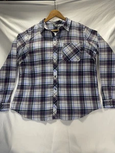 Camisa de franela para mujer Eddie Bauer XL púrpura/blanco a cuadros manga larga. - Imagen 1 de 9