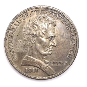 1918 Abraham Lincoln Illinois Silver Commemorative Half Dollar - Picture 1 of 2
