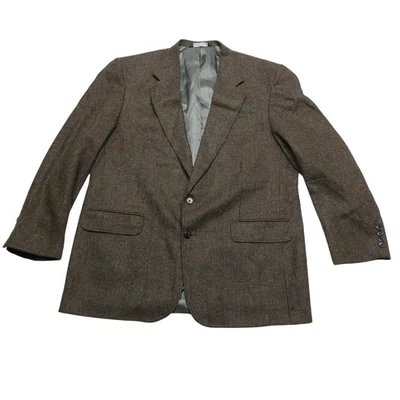Lands' End Sport Coat Mens Large Brown Tweed Houndstooth Wool 2 Button Blazer - Image 1 of 4