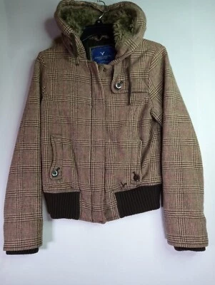 Chaqueta de lana pesada a cuadros American Eagle Outfitter para niñas talla mediana Foto 1 de 4
