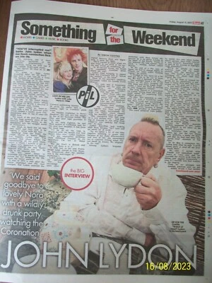 SOMETHING FOR THE WEEKEND Friday August 11 2023 JOHN LYDON PiL Cover The Sun - Image 1 of 3
