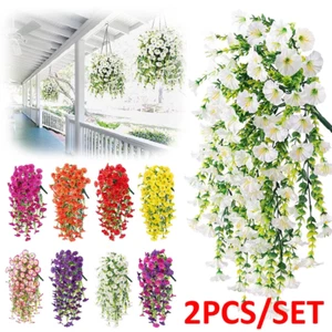2PCS Artificial Fake Hanging Basket Plants Silk Flowers Vine Home Decor-Outdoor - Picture 1 of 18