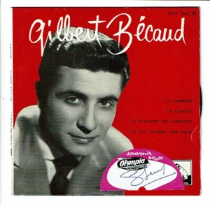 Gilbert BECAUD Vinyle 45T 7 EP LE PIANISTE VARSOVIE 222 Sticker Olympia Dédicacé - Bild 1 von 3