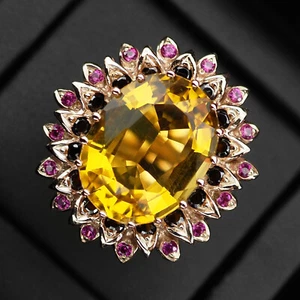 Charming Golden Yellow Citrine 15Ct 925 Sterling Silver Handmade Floral Rings - Picture 1 of 8