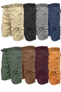 Mens Cotton Belted Cargo Shorts 10" Vintage Classic Lounge Hiking Sizes 30-40 - Picture 1 of 50