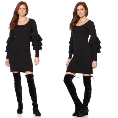 Vestido Wendy Williams manga volantes cuello redondo (578289-K-1) -2X, negro Foto 1 de 3