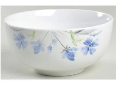 Wildflower by Tabletops Gallery 5 3/8” Soup Cereal Bowl White & Blue Floral EUC - Image 1 of 4