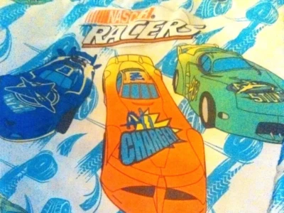 Nascar Racers 3 PC Twin Comforter Case Valance Car Racing 2 Sided VTG Dan Rivers - Image 1 of 4