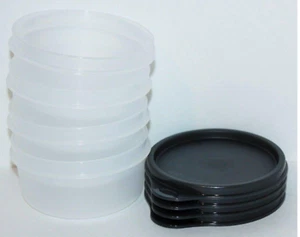 Juego de 4 tazas para servir Tupperware 8 oz. Contenedores ~ Tazones transparentes con sellos negros - Imagen 1 de 3