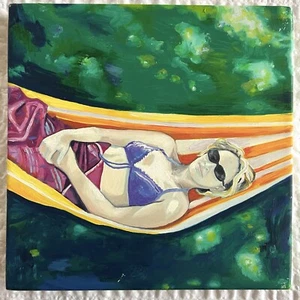 ‘Lady in Hammock’ - oil painting original, 13 x 13 cm - Picture 1 of 2