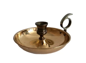 Vintage Brass Chamberstick Candle Holder Finger Loop ENGLAND 6 inch Round - Picture 1 of 14