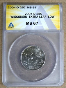 2004-D EXTRA LOW LEAF WISCONSIN STATE QUARTER ANACS MS67 7439830 - Picture 1 of 4