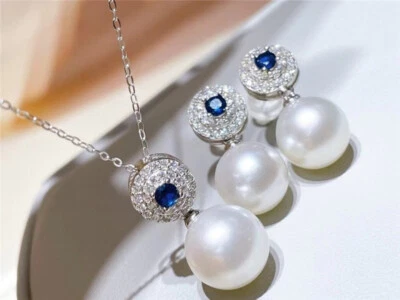 Precioso AAAAA 10-11mm Mar del Sur Blanco REDONDO Perla Colgante Set 925s... Foto 1 de 4