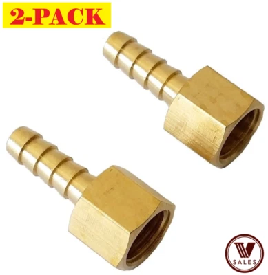 2-PACK!! BRAND NEW!!3V 104-0404C Brass Straight Fitting 1/4"Barbx1/4" FEMALE NPT - Image 1 of 3