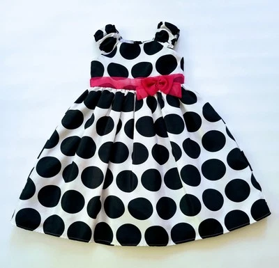 Vestido de Fiesta Cherokee Niñas Talla 6 Blanco Negro Lunares Rosa Caliente Detalle de Lazo Foto 1 de 4