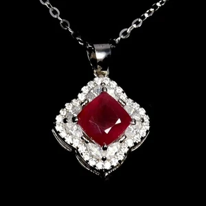 925 Sterling Silver Necklace Cushion Ruby 6mm Natural Gemstone Jewelry 18inches - Picture 1 of 13