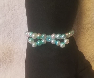 Pulsera Arco Perla Mezcla Rosa Aqua Vacaciones Clásica Preppy Vaquera Elastizada Playa Foto 1 de 4