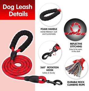 Seil Hundeleine 6 Fuß mit bequemem gepolstertem Griff rot - Bild 1 von 1
