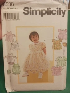 SIMPLICITY 1998 babies dress pinafore panties 8538 sewing pattern Size NB-L - Picture 1 of 13