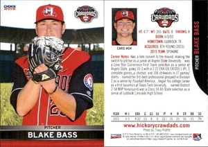 Blake Bass 2016 Choice Hickory Crawdads #04 RC Card FREE SHIP *AutographDen* - Picture 1 of 1