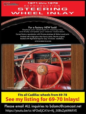 1971-1978  Reproduction Cadillac Steering Wheel Inlay-FREE Shipping - Image 1 of 4