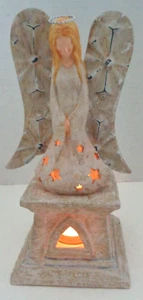 Portacandele angelo vintage Tealight alto 9" porcellana con ali in metallo - Foto 1 di 7