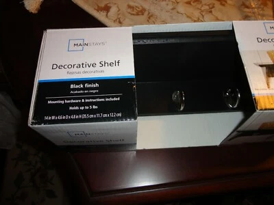 MAINSTAYS DECORATIVE BLACK DISPLAY WALL MOUNTING SHELF WITH TOWEL KEY HOOKS - Image 1 of 4