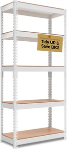 5 Tier Laminated White Boltless Metal Shelving Unit Adjustable Garage Storage Ut - Picture 1 of 12