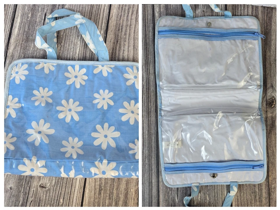 Avon Blue & White Flower Travel/Make Up Foldable Carry Case READ - Image 1 of 4