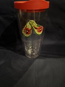 Tervis Double Insulated Tumbler 24 oz With Red Lid Green Yellow Red Flip-Flops - Picture 1 of 1