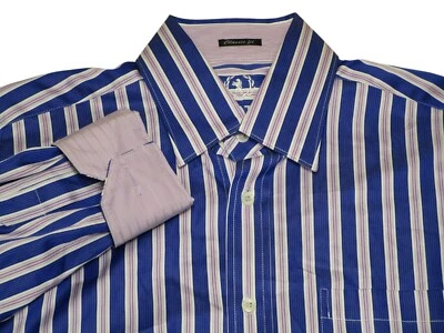 Bugatchi Uomo Hombre Talla - M Calce Clásico Azul Púrpura Rayas Manga Larga Botón Foto 1 de 4