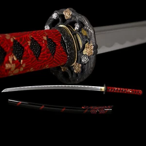 40'' Red 1095 Steel Katana Sharp Battle Ready Japanese Samurai Practical Sword - Picture 1 of 14