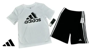 Adidas Boys Shorts Shirt Set White Black Outfit Athletic Shorts 4 5 6 NWT - Picture 1 of 5