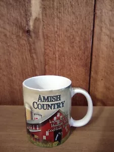 Taza de café de cerámica Amish Country taza de té caballo Amish y cochecito granero rojo raro - Imagen 1 de 4