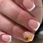 French Sun Flowers False Nail Short Square Press on Nails for Nail Art 24pcs