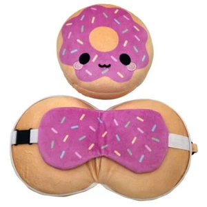 RELAXEAZZZ DONUT SUPER SOFT PLUSH TRAVEL CUSHION PILLOW & EYE MASK BNWT PUK - Picture 1 of 1