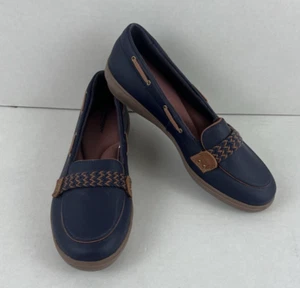 Grasshoppers Womens Windsor Leather Slip On Boat Shoes Navy 8 W - Picture 1 of 8