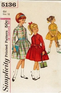 Vintage Child's and Girl's One-Piece Dress Sewing Pattern S5136 Size 12 - Picture 1 of 1