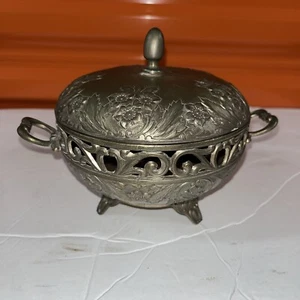 Vintage Footed Lidded Candy Potpourri Dish Bowl Brass Silver Plate - Picture 1 of 5