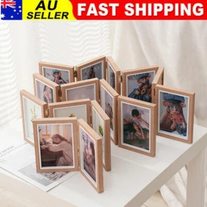 1pc Desktop Photo Frame Combination Wooden Folding Triplex Folding Photo Frame - Picture 1 of 14
