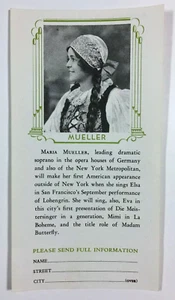 Folleto publicitario vintage de la Asociación de Ópera de San Francisco Maria Mueller 1931 - Imagen 1 de 2