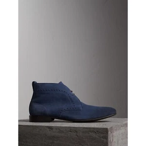 Authentic New Men's BURBERRY Blue PENNY Leather Suede Chelsea Boots 8US 41EU 8.5 - Picture 1 of 11