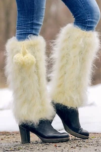 Cable knit spats thick fuzzy gaiters hand crafted ankle leg warmers SUPERTANYA - Picture 1 of 16
