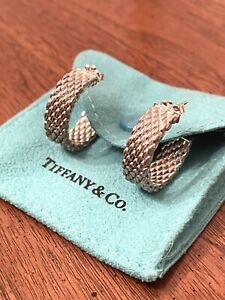 Tiffany & Co. Rare Ltd. Edition Mesh Somerset Hoop Silver Earrings, Worn Twice