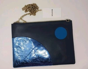 WHISTLES Rivington Mix Chain Clutch Pouch in Black and Blue - Picture 1 of 13