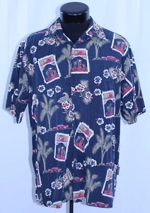 Camicia vintage Go Barefoot Hawaiian Button L Palm Made USA Hawaii Tiki Cocktails Cars - Foto 1 di 14