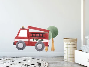 Wandtattoo mit Name Feuerwehr Personalisiert Kinderzimmer für Jungen Babyzimmer - Bild 1 von 4